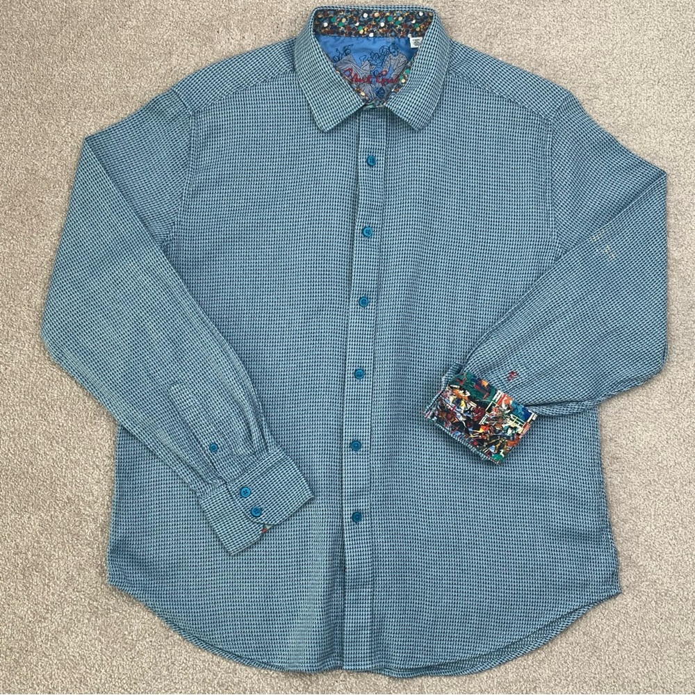 Robert Graham Shirt Adult Extra Large Blue Button Up Cotton Luxury Preppy Men